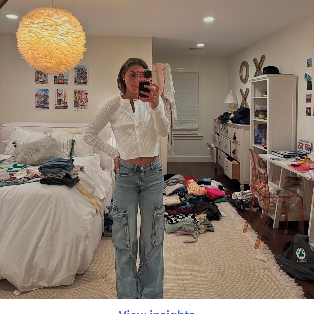 Zara Blue Cargo Wide Leg Jeans